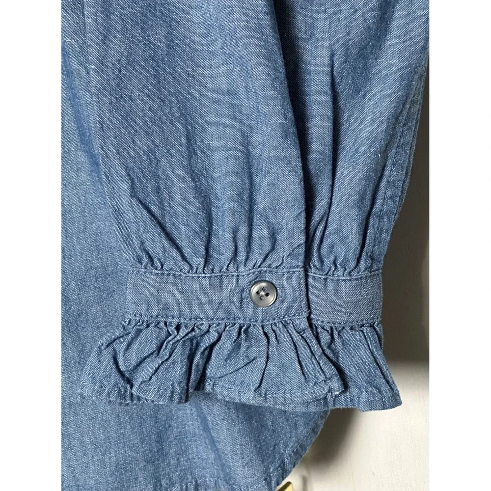 J. Crew Womens Ruffle Collar Chambray Shirt Blue Classic Fit Size 8 NEW!